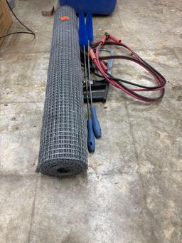 Jumper cables, wire fence, hacksaw, dyer vent brushes