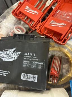 Milwaukee drill bits, pvc fitting, battery, urinal gasket, toilet flange and other various items