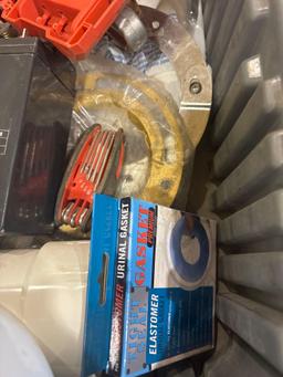 Milwaukee drill bits, pvc fitting, battery, urinal gasket, toilet flange and other various items