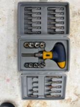 Manual hand drill with drill bits in case