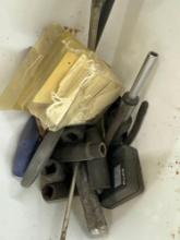 Mixed lot of Sockets, sale tags, screwdriver, and other various items