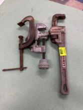 Clamps and pipe wrench