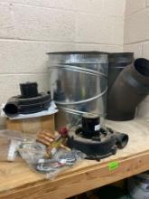 Fan motors, sheet metal, 90, plastic tee, and other items