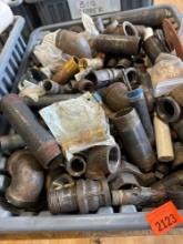 Tote with mixed lot of black pipe fittings