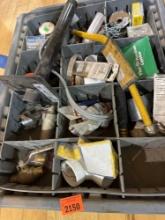 Tote with gas stub out, gas supply line, PVC fittings, ball valve and other items