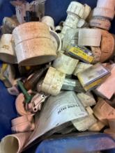 Flush valve, PVC fittings, black pipe pieces and other items