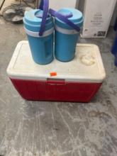 Coleman ice chest with 2 small water coolers