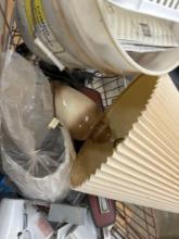 Lamp with shade, thermostat, fan blade, hearing aide batteries, and other items