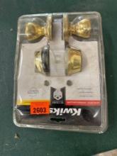 Door knob and dead bolt in package