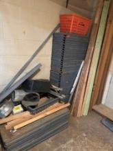 This lot contains shelf pieces, wood, HVAC items