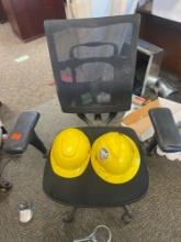 Office chair with two hardhats