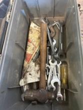 Small toolbox with screwdrivers, wrenches, balling, hammer, chisel, drill bits, clamp measuring tape