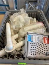 Drain cover, miscellaneous PVC fittings in tote