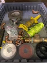 Miscellaneous copper fittings, electrical, tape, and string line