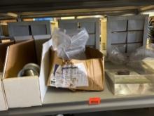 Contents of shelf, which includePro press bronze ball valve with metal handle brass fittings,