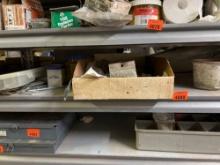 Items on shelf several boxes of screws, drill bits, welding magnets and more