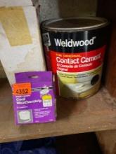 Contact cement, cord weatherstrip, cleaning concentrate