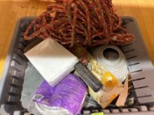 Trowel, rope, and other various items