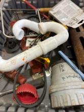 P-trap, Bosch wood metal blades, impact (condition unknown) handsaw, nut driver and other various