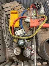 Gauges, caulking gun, regulator and other items