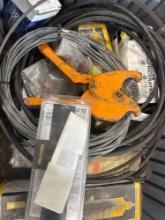 tote contains pipe cutter, Heat shrink UF splice kit, various wire and other items