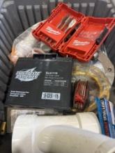 Milwaukee drill bits, pvc fitting, battery, urinal gasket, toilet flange and other various items