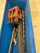 Drill bits, wrench and other items