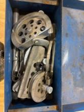 Blue tool box with tube bending items