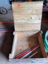Wooden box with miscellaneous items measurments in photos