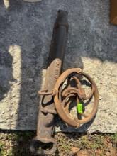 Margach metal feeder and vintage cast iron pulley wheel