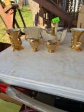 Vintage Opalescent gold trim vase,Vintage Opalescent gold trim planter, 2 cornucopia vase and 2