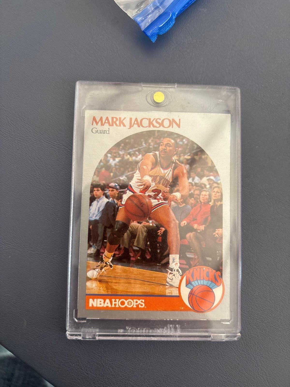 Mark jackson #205 NBAHOOPS featuring Menendez brothers in background basketball card and 1960s