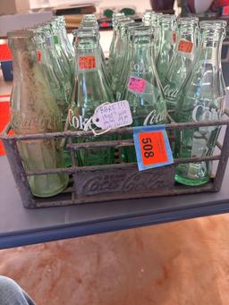 Vintage 1940s metal 24 pack Coca Cola carrier with 24 vintage coke glass bottles