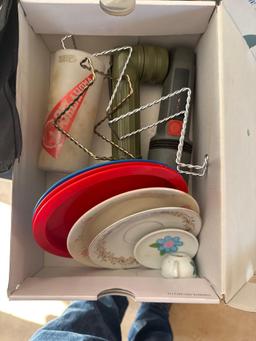 Harley Davidson rag, flashlights, plates, Oklahoma glass, wire stands