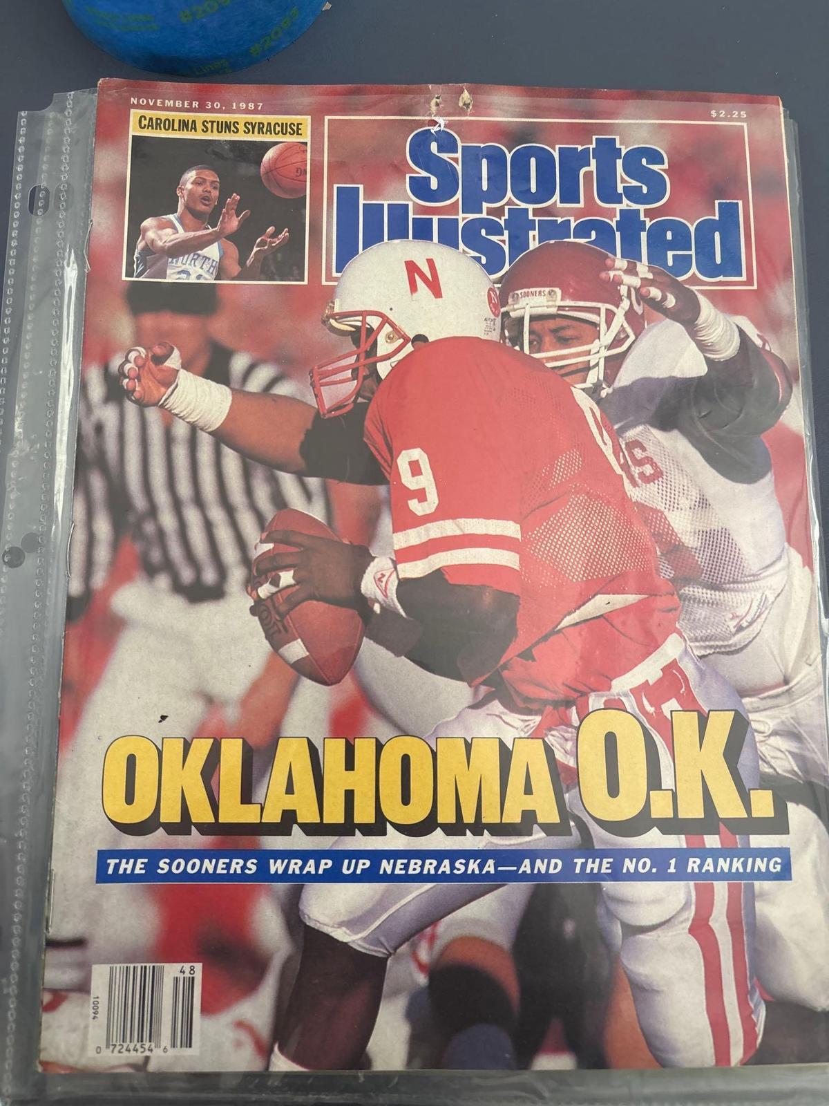 Sports illustrated edition November 16, 1987 featuring Oklahoma University player Rotarian Anderson