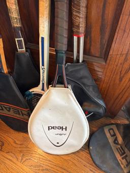 5 Tennis rackets, paddle racket, covers