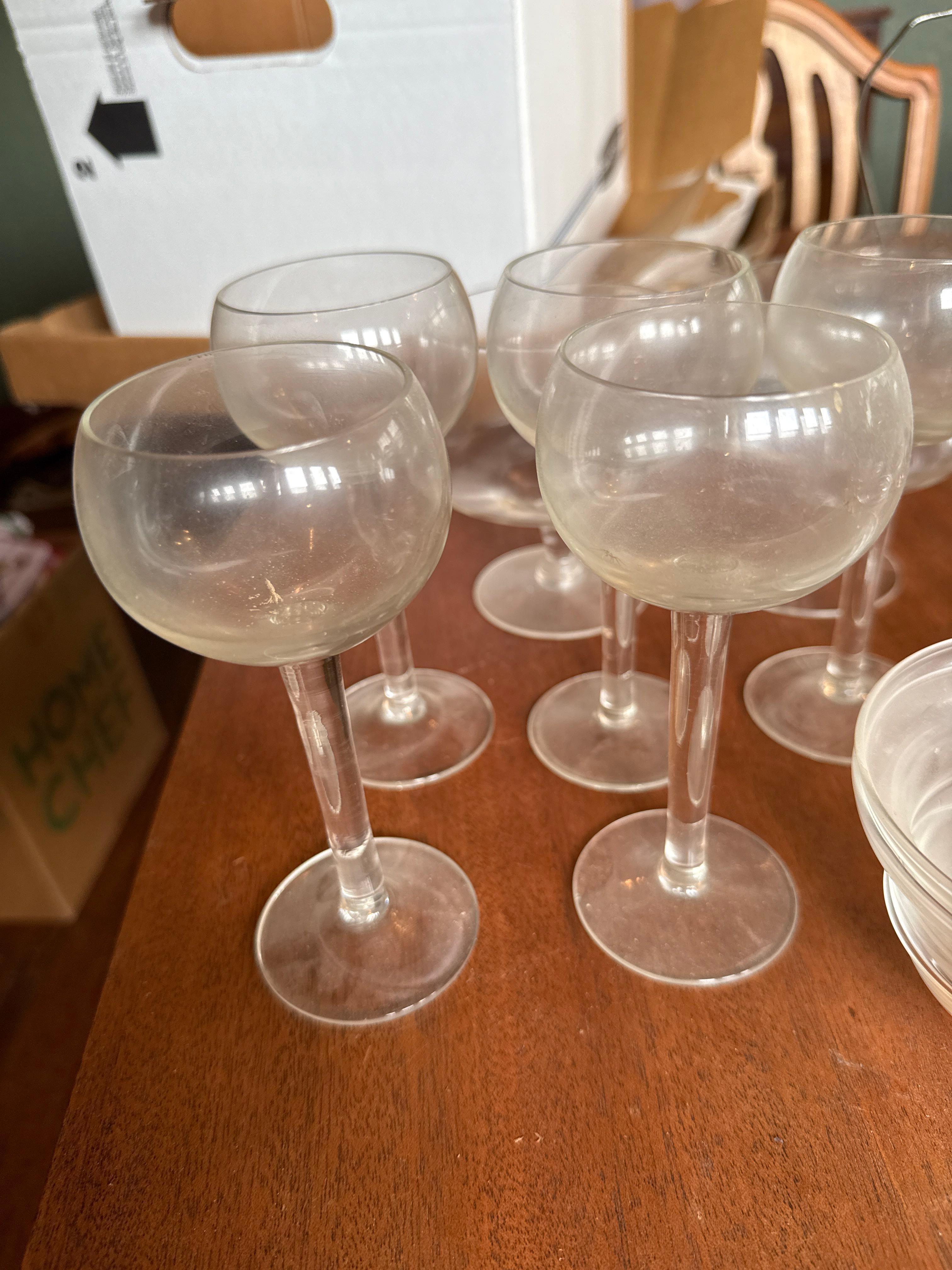 Sets of7 brandy glasses, set if 6 red wine or sherry glasses, set of 8 dessert cups, candy jar,