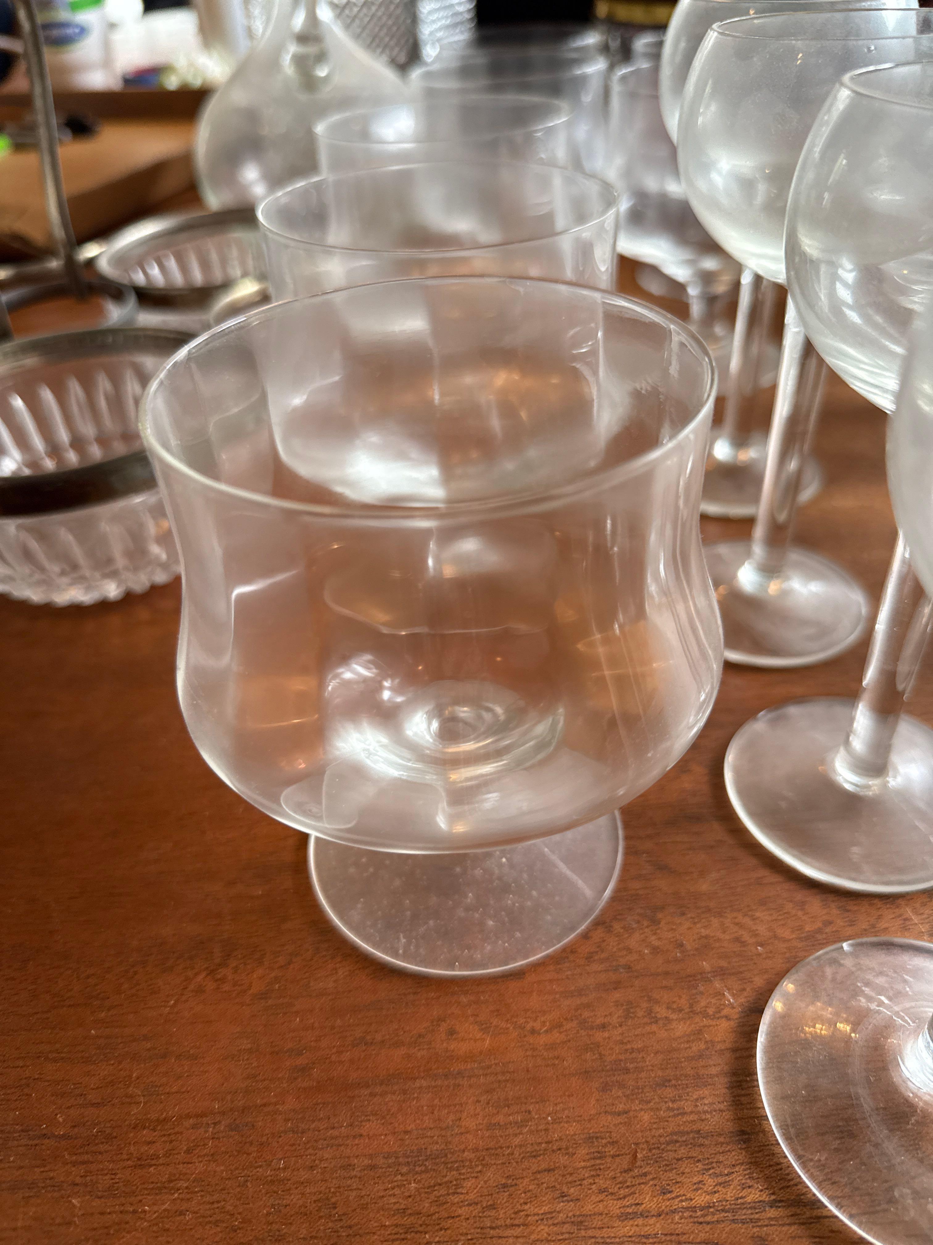 Sets of7 brandy glasses, set if 6 red wine or sherry glasses, set of 8 dessert cups, candy jar,