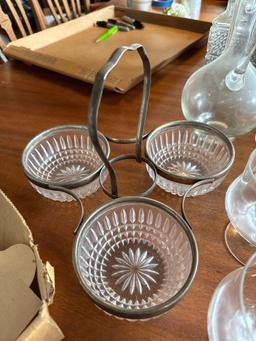 Sets of7 brandy glasses, set if 6 red wine or sherry glasses, set of 8 dessert cups, candy jar,