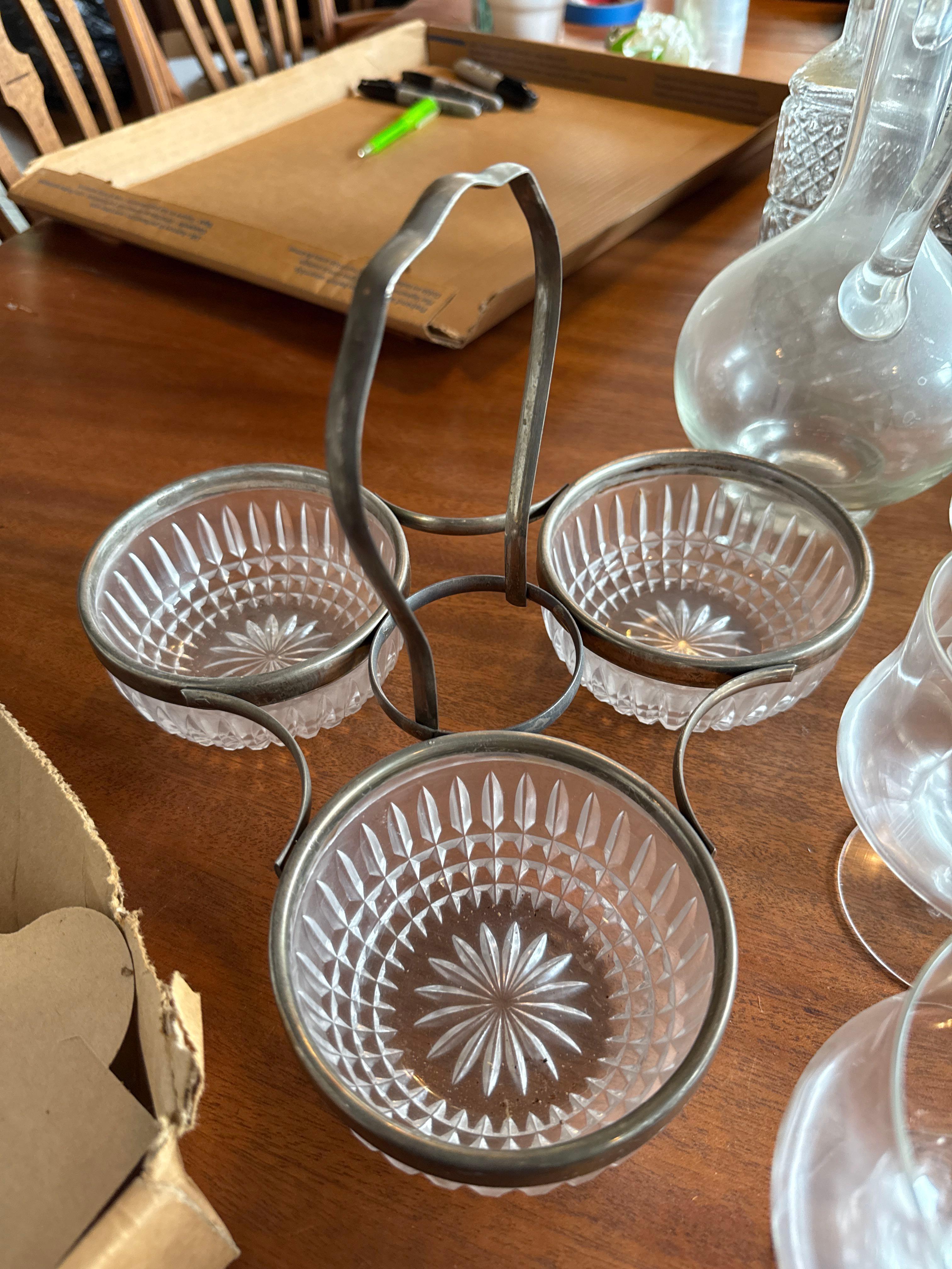 Sets of7 brandy glasses, set if 6 red wine or sherry glasses, set of 8 dessert cups, candy jar,