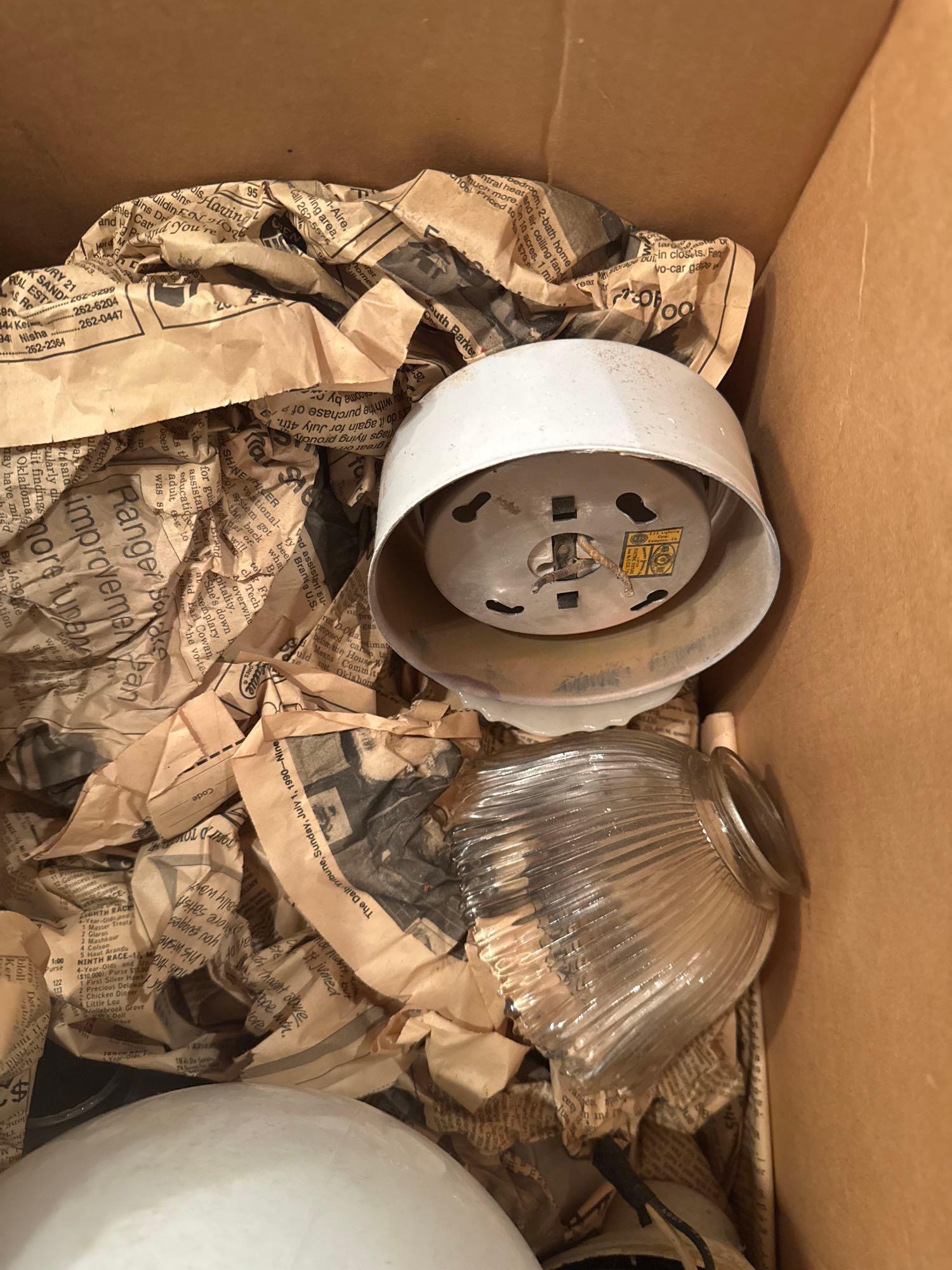 Box of light globes and fixtures