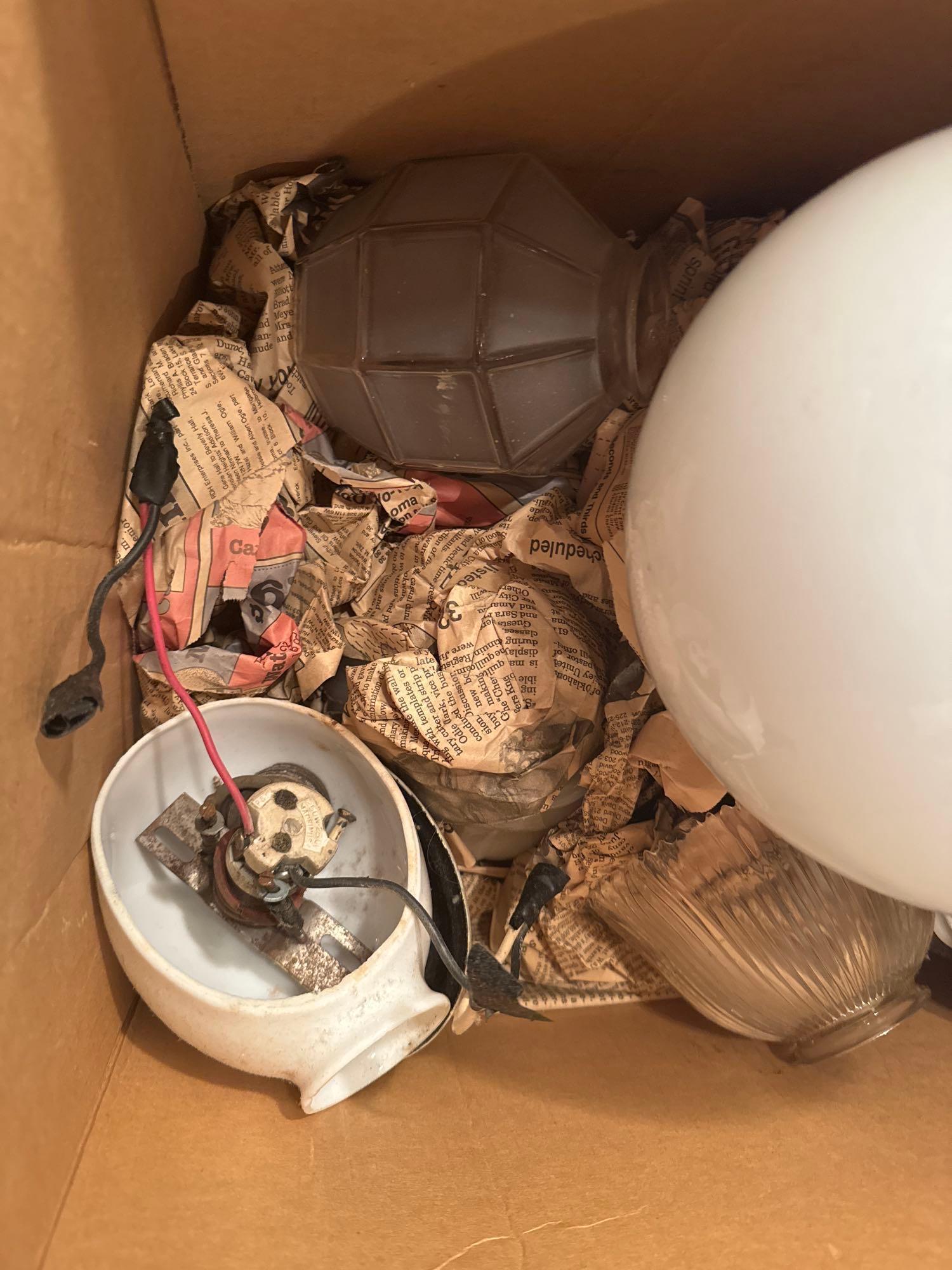 Box of light globes and fixtures