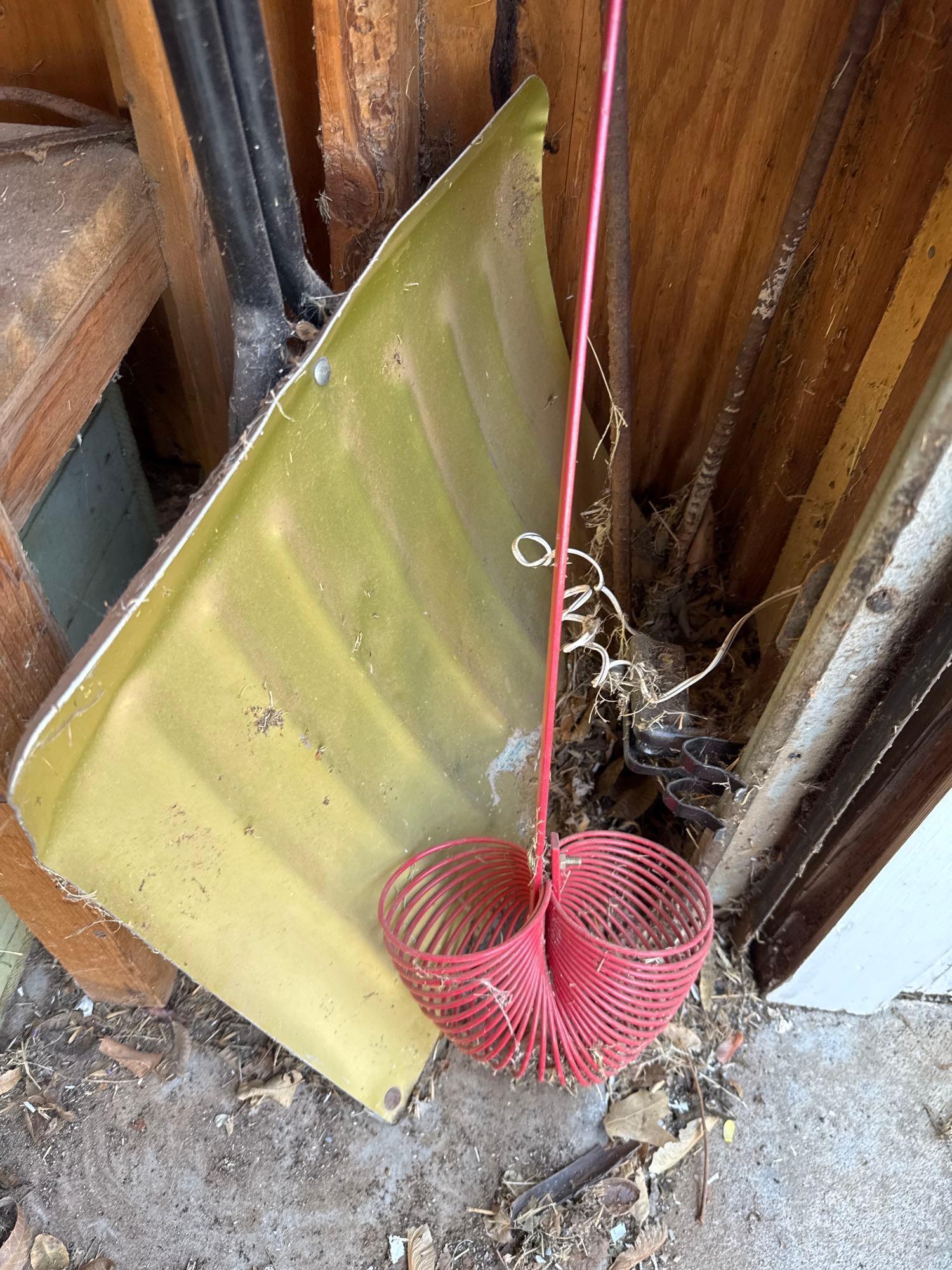 Snow shovel, pecan picker, and rebar