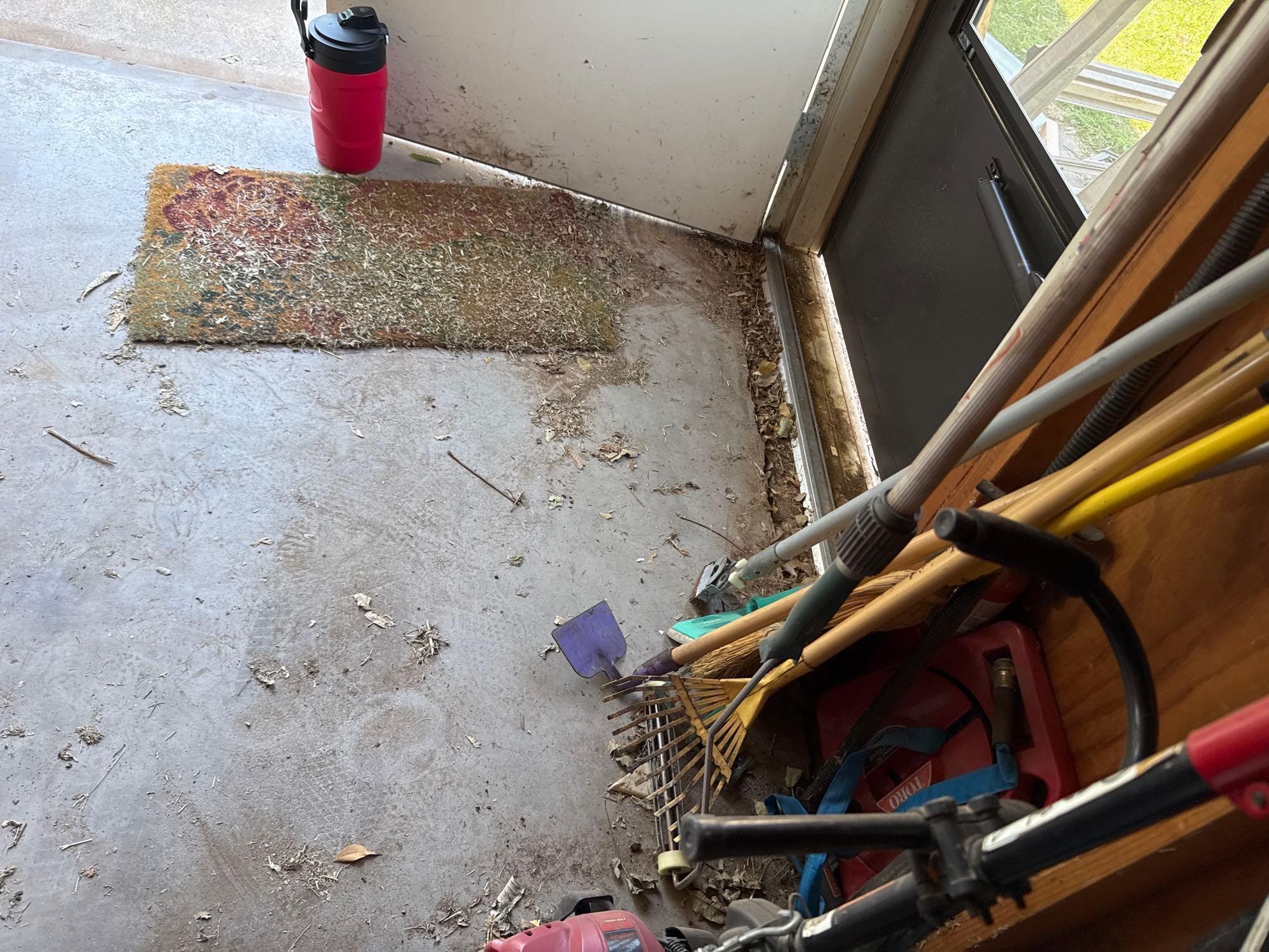 Snow shovel, pecan picker, and rebar