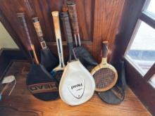 5 Tennis rackets, paddle racket, covers