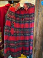 Red plaid wool coat