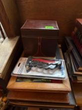 Leather box needs repaired, emergency hammer, albums