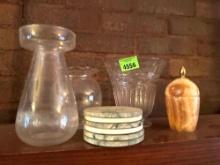 Glass vases and coasters