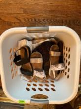 Laundry basket with shoes, hangers, and 2 sleep gowns