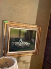 Picture frame with shepherdess and flock of sheep